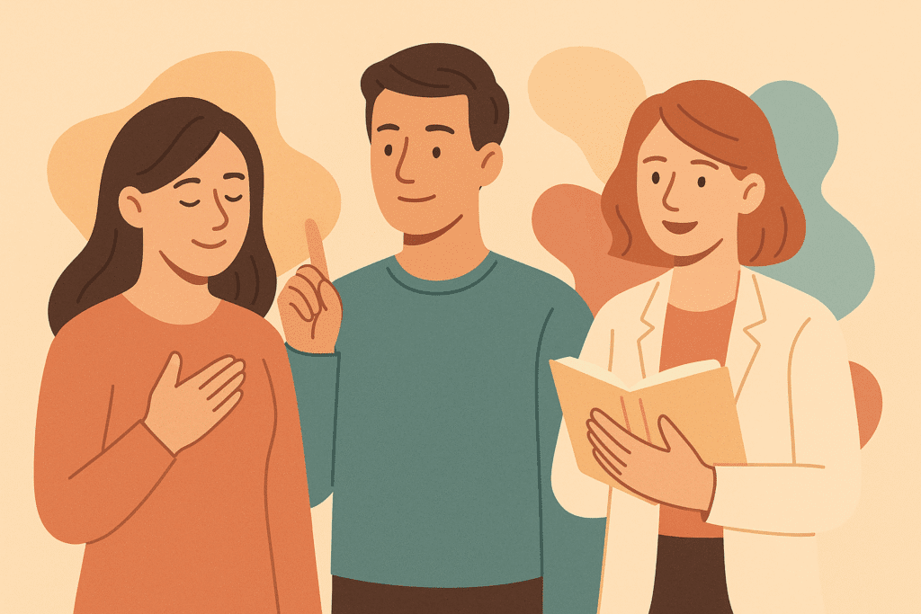 Ilustración minimalista de manos sosteniendo un corazón, simbolizando apoyo emocional y autocuidado